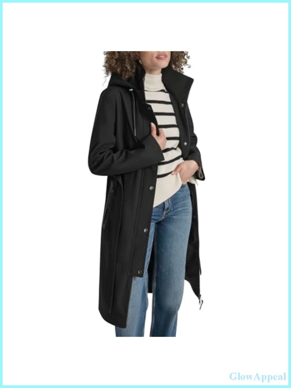 Women's Long Hooded Belted Trench Coat Lightweight Water-Resistant Faux Leather